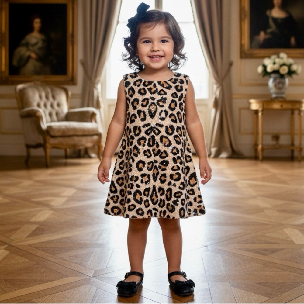 Leopard‎ Print Sleeveless hand beaded Dress for Kids